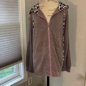 Lavender & Animal Print Accents Hoodie Zip Front Kangaroo Pockets